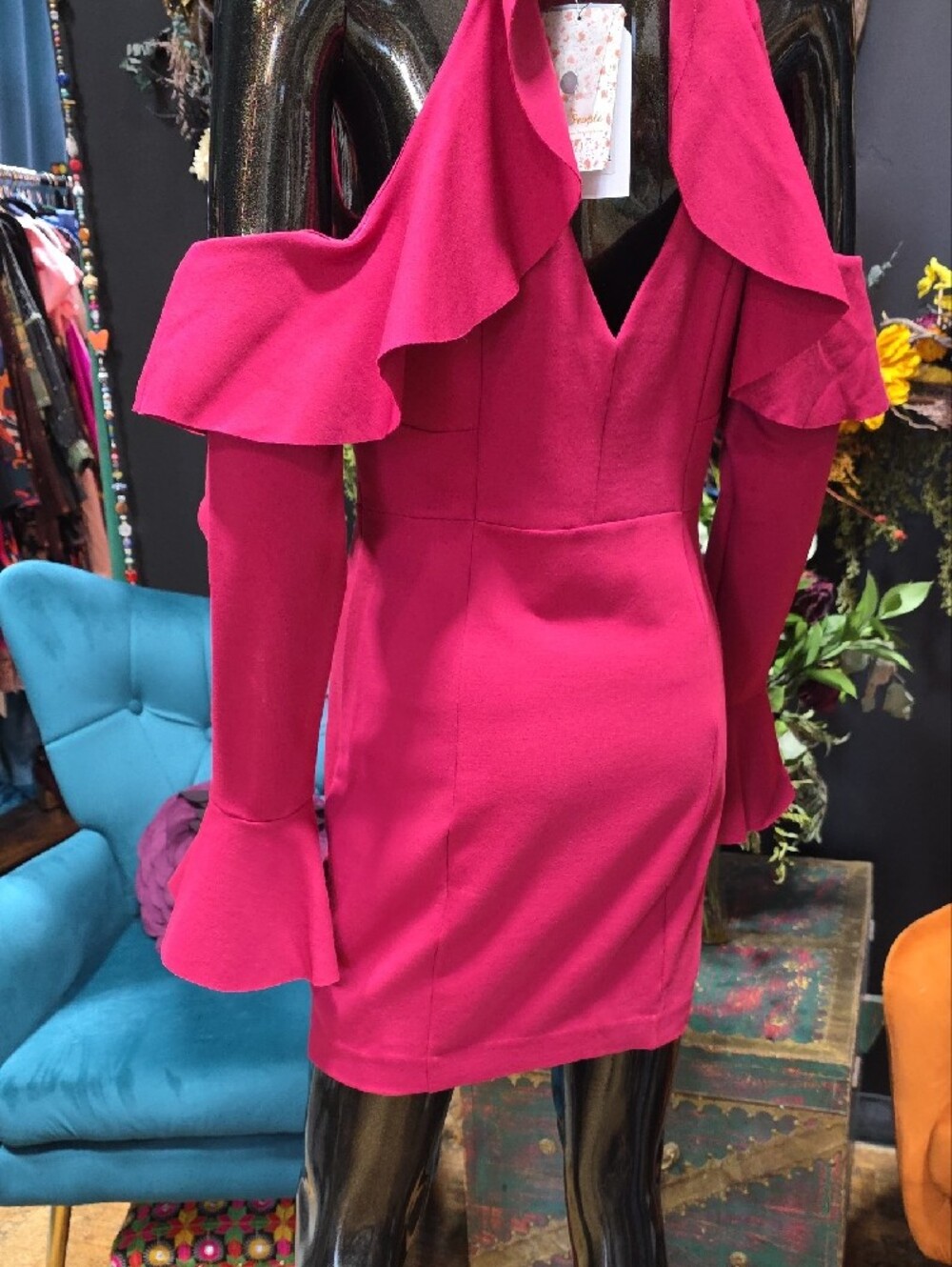 Free People Raspberry Cold-Shoulder Ruffle Mini Dress - Picture 11 of 11